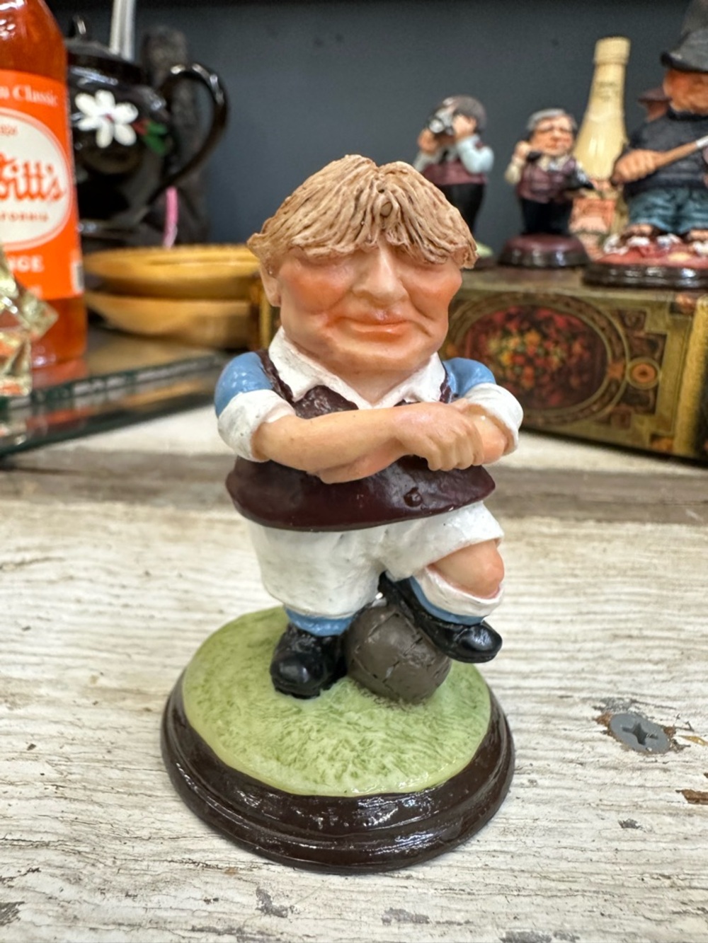 Vintage Soccer Player Figurine Funny Caricature Football Statue Decor